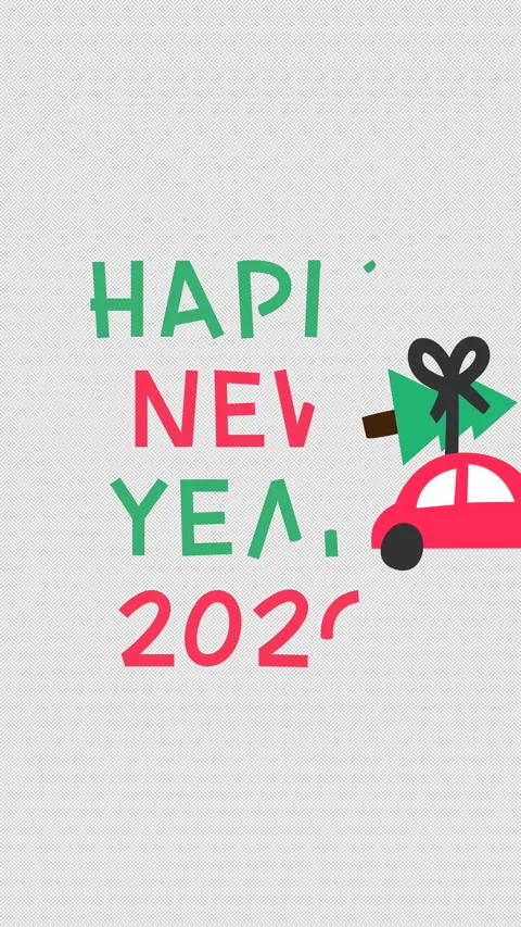 Vertical 4K video. Retro car with Christmas tree, text Happy New Year 2026 Video stock 325059614
