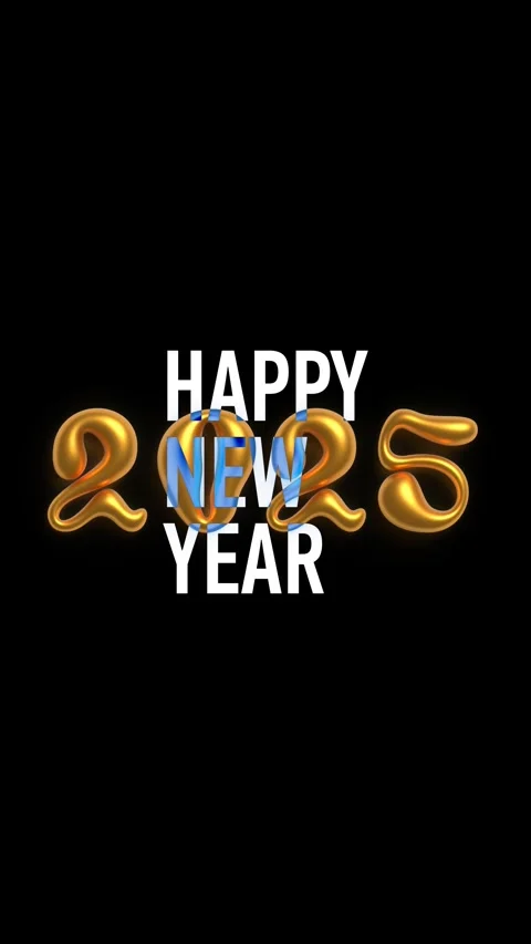 Vertical 4K video. Set of animation for Happy New Year 2025. Gold text Stock Footage 293775665