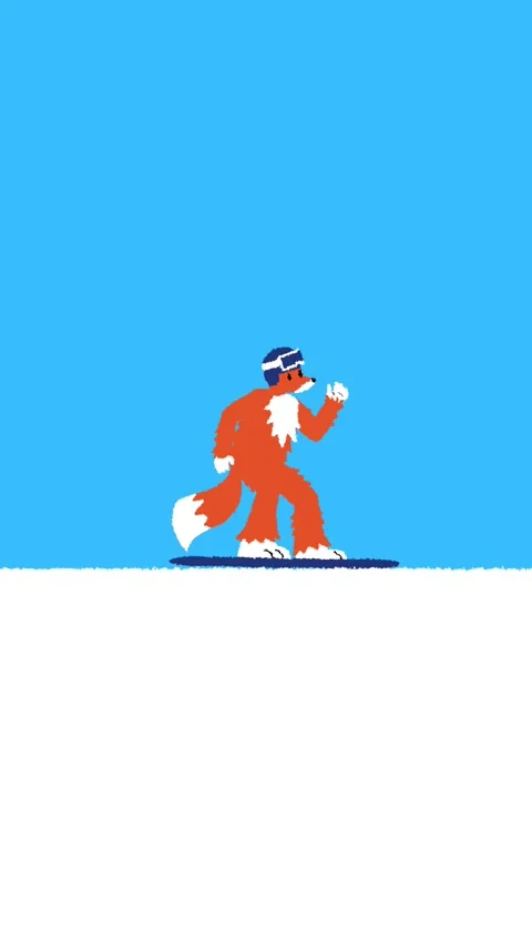 Vertical 4K video. Snowboarder fox rides snowboard down snow mountain Stock Footage 326368397