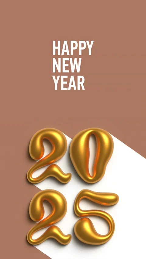 Vertical 4K video. Text Happy New Year and gold numbers 2025 Stock Footage 295694774