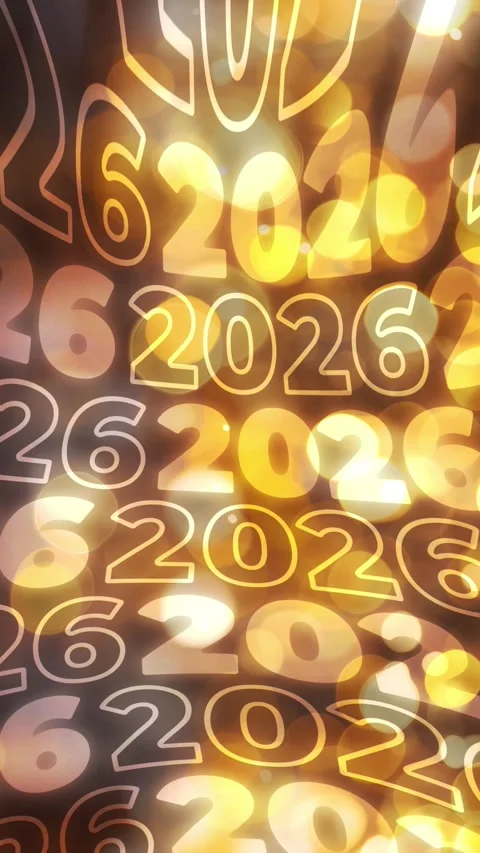 Vertical 4K video. Wave text 2026 on gold bokeh lights. Loop animation Stock Footage 321163748