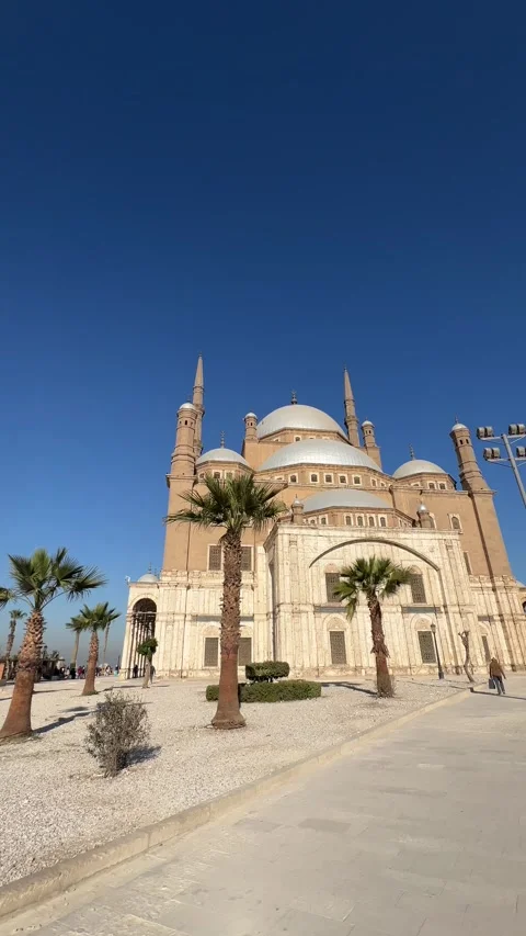 Vertical 4K: Wide Shot Pan of Muhammad Ali Mosque in Cairo, Egypt Stock Footage 309316185
