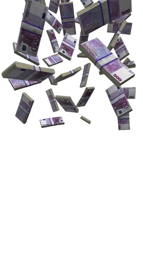 Vertical 500 Euro Falling Animation Stacks Of Money on White Screen Stock Footage 283908536