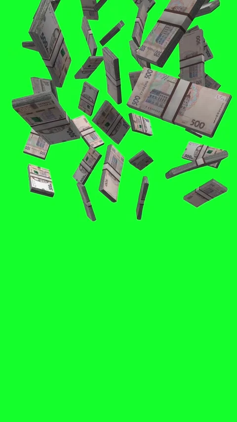 Vertical 500 Griven Falling Animation Stacks Of Money on Green Background Video stock 300816435