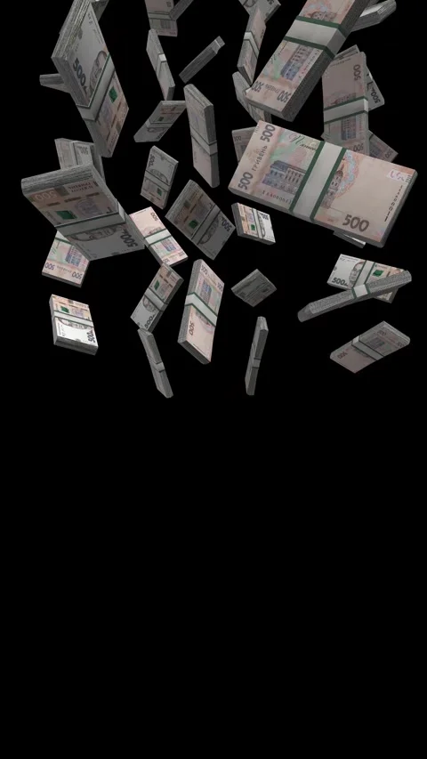 Vertical 500 Griven Falling Animation Stacks Of Money on Black Screen Stock Footage 300816455