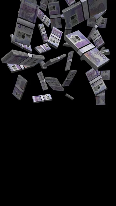 Vertical 500 Jamaican Dollars Falling Animation Stacks Of Money On Black Scr Stock Footage 285174359