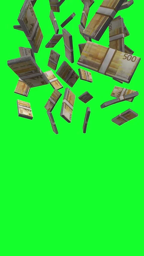 Vertical 500 Norwegian Krone Falling Animation on Green Background Stock Footage 301664735