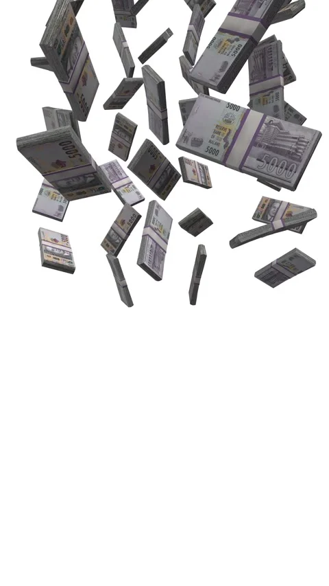 Vertical 5000 Kwacha, Malawi Falling Animation on White Screen Stock Footage 302586432