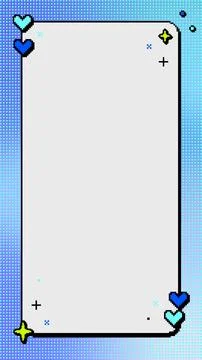 Vertical 8bit Heart and Sparkle Frame Blue Stock Illustration