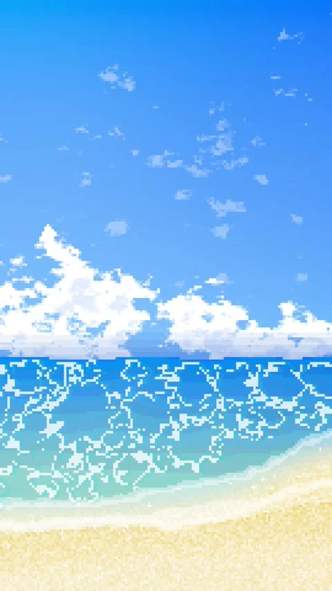 Vertical 8bit Retro Pixel Beach Background Blue Video stock 337980357