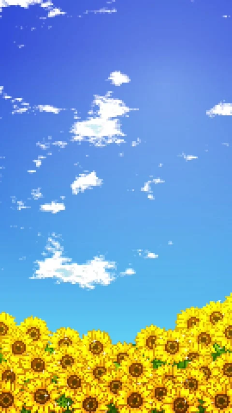 Vertical 8bit Retro Pixel Sunflower Field Blue Sky Stock Footage 337980371