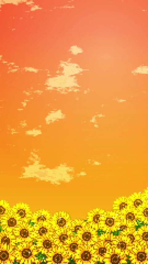 Vertical 8bit Retro Pixel Sunflower Field at Sunset Video stock 337980374