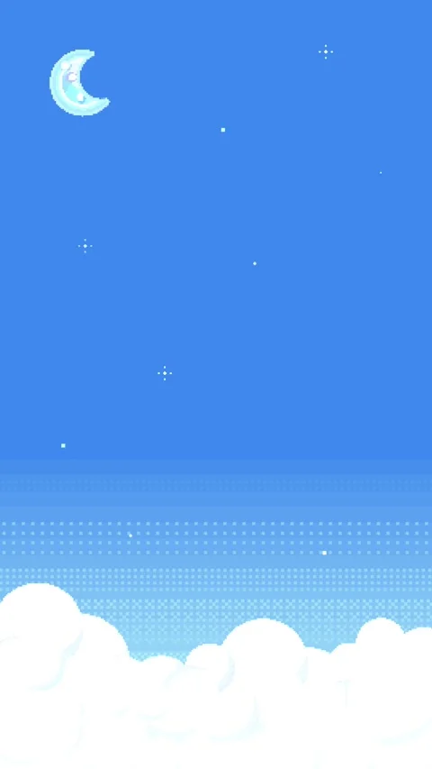 Vertical 8bit Sky Moon Stars Light Blue Loop Stock Footage 329732230