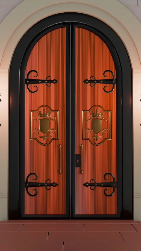 Vertical 9:16 4K Alpha Medieval Fantasy Double Doors Opening Camera Pass Through Video stock 346689442