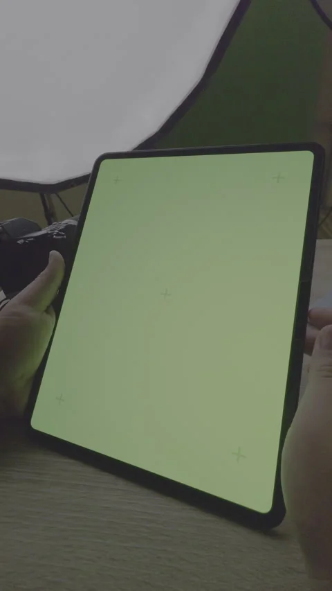 Vertical 9:16 - Close up hand using stylus pen on green screen tablet, LOG Stock Footage 331001210