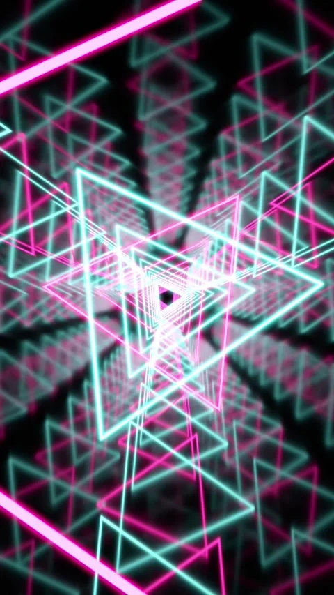 Vertical 9:16 Slow Motion Ice Blue Hot Pink Neon Triangle VJ Loop 4K 20s Stock Footage 340260531