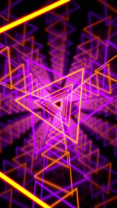 Vertical 9:16 Slow Motion Neon Orange Purple Halloween Triangle VJ Loop 4K 20s Stock Footage 340260501