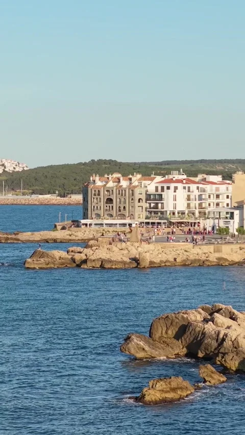A vertical 9:16 video clip showcasing the seafront of LEscala, Costa Brava Stock Footage 346662756