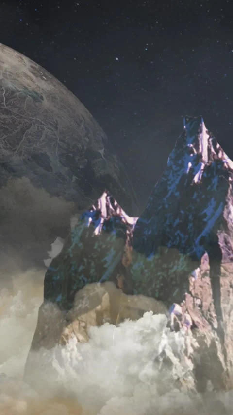 Vertical Above the Clouds Mountain Peak with Planet 4K Stock Footage 276283448