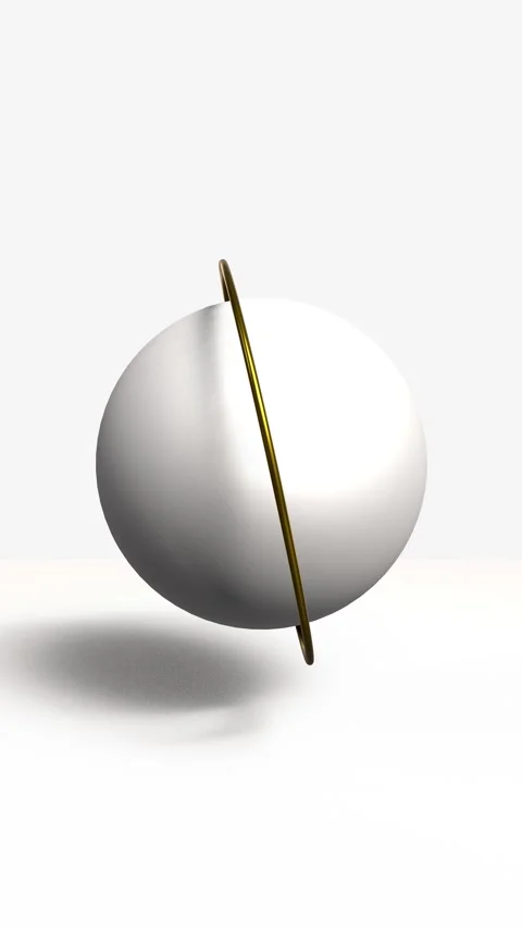 Vertical Abstract 3d animation, white sphere with golden rings minimalistic Stock Footage 306655705