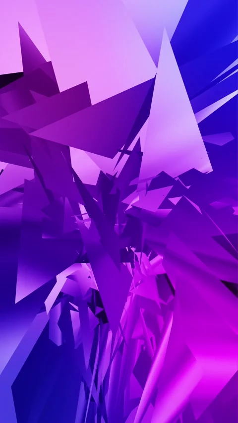 Vertical Abstract 3D Geometric Chaos, Purple and Blue Sharp Shards Rotating Stock Footage 332412551