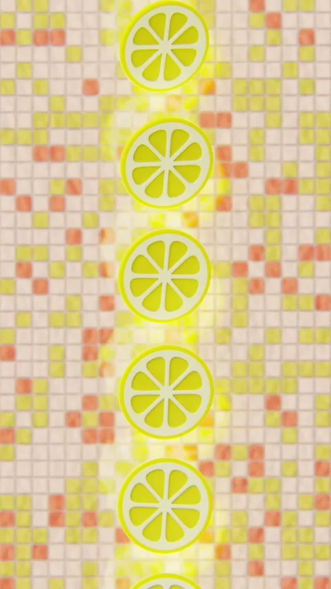 Vertical abstract 3D lemon mediterranean stylish summer pool tiles, promo banner Stock Footage 331504007