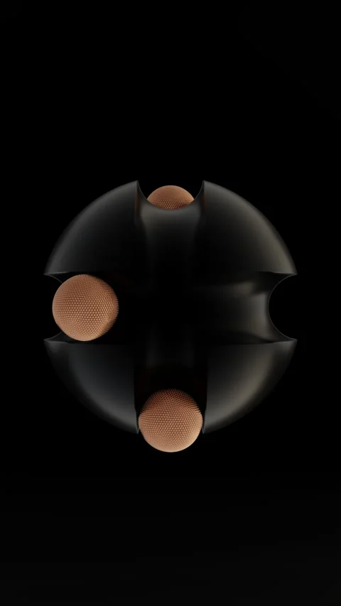 Vertical abstract 3D render of black and copper loopable spheres on black bg Stock Footage 246545345