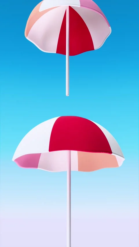 Vertical abstract 3D render summer pool party umbrella parasol falling loop Stock Footage 331947877