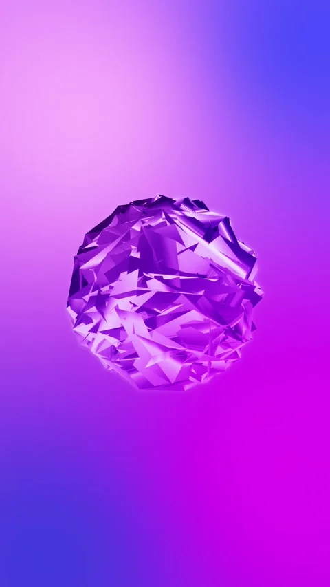 Vertical Abstract 3D Spinning Crystal Sphere Animation, Purple Blue Gradient Stock Footage 332415354