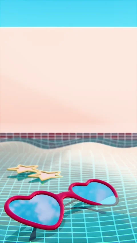 Vertical abstract 3D summer pool party heart star sunglasses banner template Stock Footage 331947890