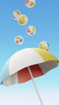 Vertical abstract 3D summer pool party beach balls banner template mockup Stock Illustration