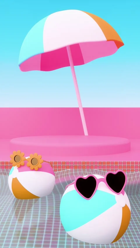 Vertical abstract 3D summer render, pool party cosmetics food podium showcase Stock Footage 331818594