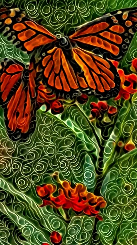 Vertical abstract animation of monarch butterflies with spiral patterns Stock Footage 331350757