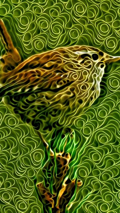 Vertical abstract animation of wren bird with green spiral patterns Stock Footage 331077312