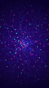 Vertical abstract background shows vibrant cyan pink glowing nodes densely .. Stock Illustration