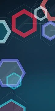 A vertical abstract composition of overlapping hexagonal outlines in rich b.. Stock Illustration