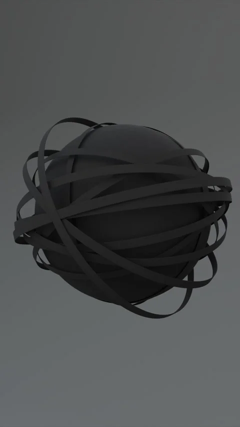 Vertical Abstract Conceptual Rough Dark Sphere With Seamless Rings Stock Footage 257108002