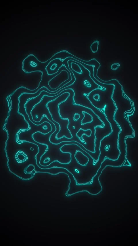 Vertical Abstract Cyan Glowing Topographic Lines Animation, Neon Liquid Waves Stock Footage 330126778