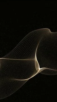 Vertical Abstract Golden Wireframe Wave with Fine Particles on Black Backgr.. Stock Illustration