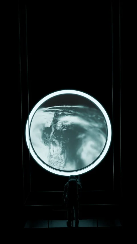 Vertical abstract looping space concept, astronaut silhouette Video stock 301828502