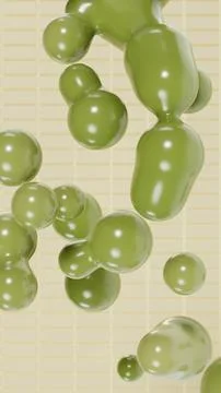 Vertical abstract matcha bubbles green glossy spheres floating background 3D Illustrazione stock