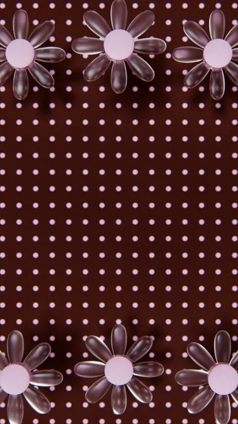 Vertical abstract polka dot pattern brown pink glass transparent daisy backdrop Stock Footage 332066634