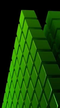 Vertical abstract wall of aligned green cubes in 3D イラスト素材