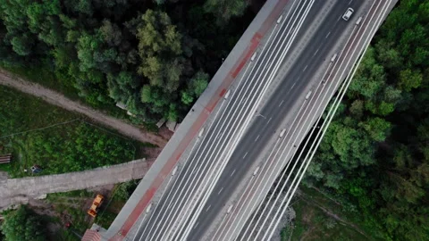 Vertical aerial drone footage of the cable bridge in the city, 4k Stock Footage 201002759