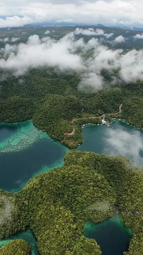 Vertical aerial drone view of Sohoton Cove limestone islands in Siargao Island. 库存影片 338277952