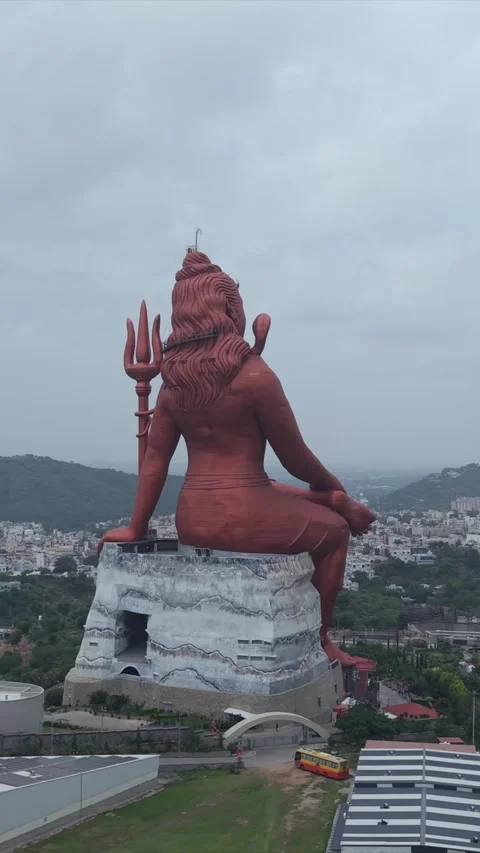 Vertical Aerial Drone View of Statue of Belief Nathdwara Rajasthan Stock Footage 344639696