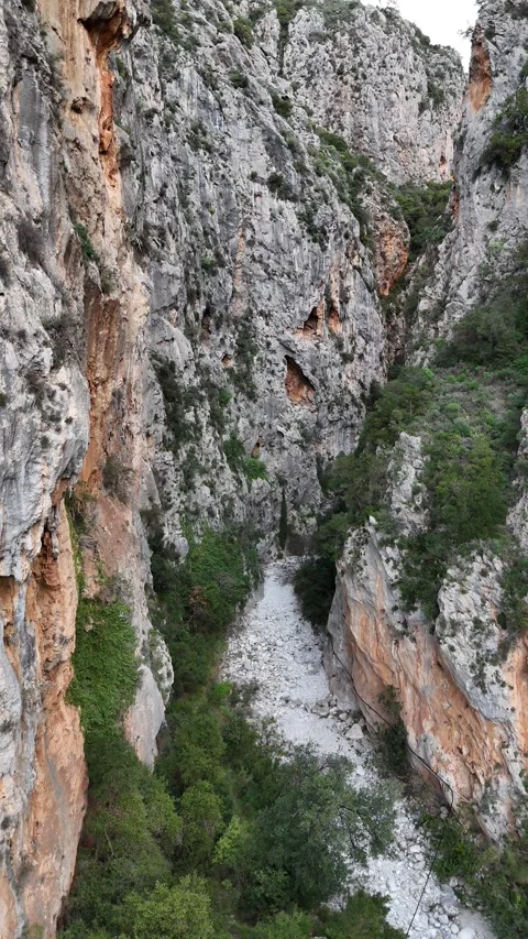 Vertical Aerial Flight Through Vyros Gorge Near Kardamyli, Greece Stock-Footage 302696048