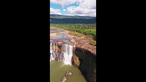 Vertical Aerial Fly-By of Sae Pong Lai Waterfall in Southern Laos Stock Footage 324856309