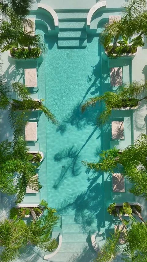 Vertical Aerial Footage Boho Style Beach Club with Ocean View Stock Footage 341868294