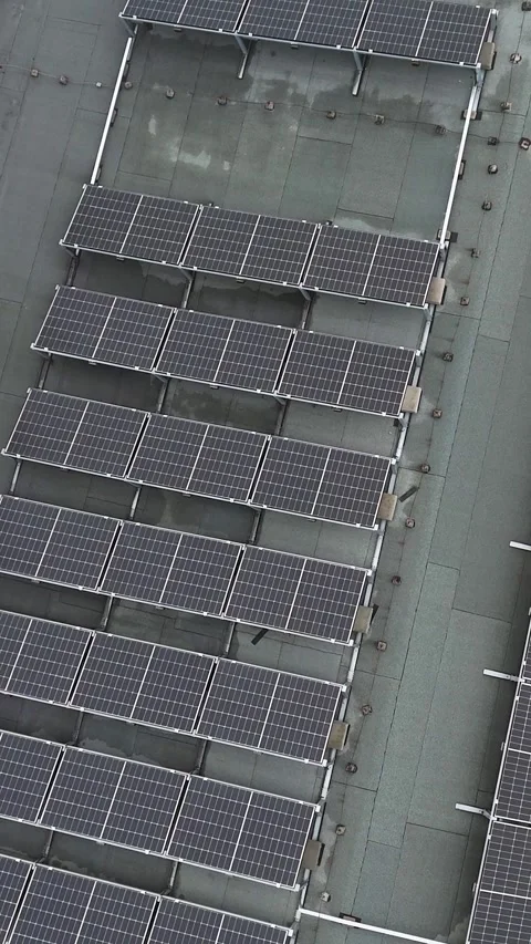 Vertical Aerial Forward Arcing Flight Over Rooftop Solar Panels Stock Footage 323965865